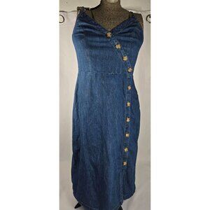 Denim Sleeveless Button-Up‎ Strappy Midi Dress Smocked Back Universal Thread S